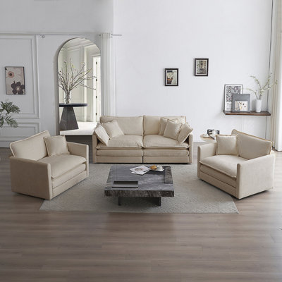 3 Piece Sofa Set With Arm Pillows And Toss Pillows , Sofa Set Include 2- Piece Of Arm Chair And One 2-Seat Sofa, Space Saving Casual Sofa Set For Living Room