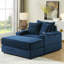 Canapé de coin confortable en velours côtelé bleu avec 2 coussins décoratifs et assise profonde, tissu doux et confortable, structure à ressorts de haute qualité, ergonomie bien pensée, montage facile
