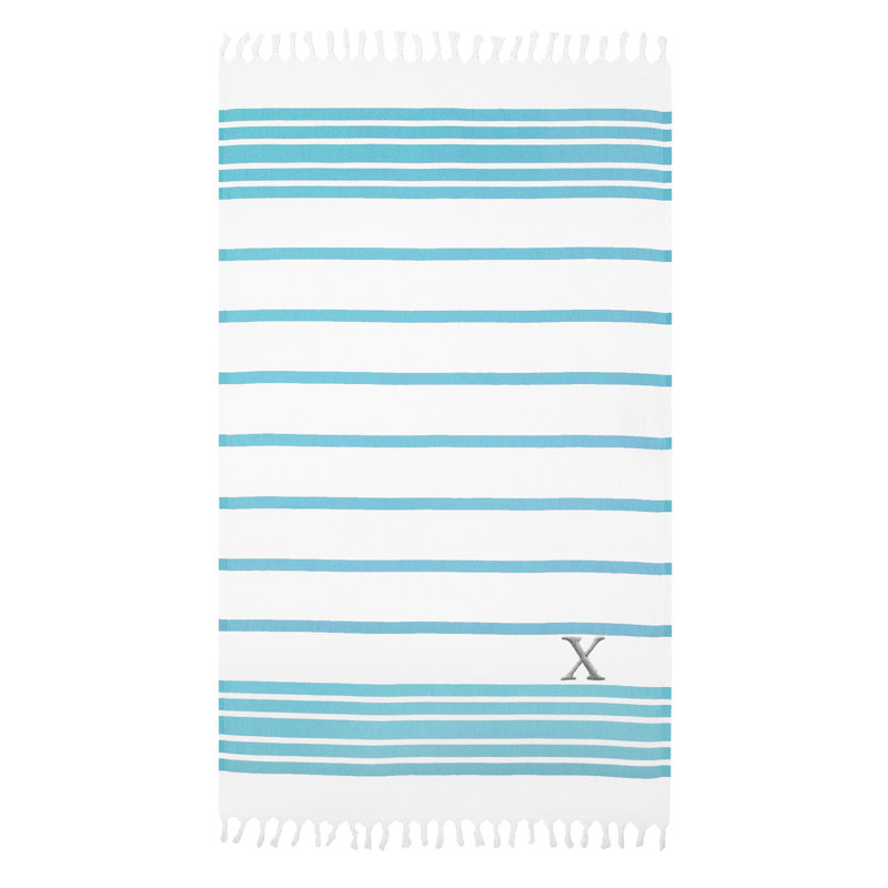 Herringbone Cotton Beach Towel, Turquoise/Gray, X