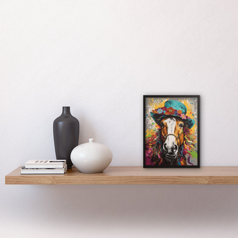 Bagwell Horse Wearing A Flower Summer Hat - Single Picture Frame Print