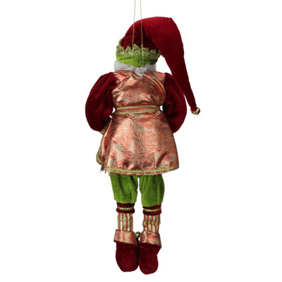 18" Red and Green Poseable Whimsical Elf Hanging Christmas Ornament