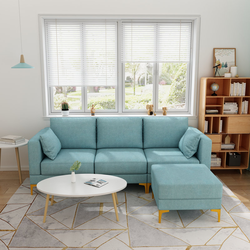 Canapé modulaire à méridienne 4 pièces Sol, 100 % polyester bleu sarcelle