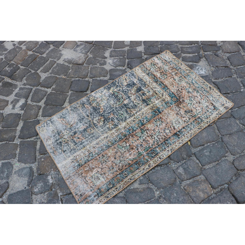 Vintage Turkish Oushak Rug in Vibrant Blue - Small Wool Area Rug Ideal for Entryway and Bathroom