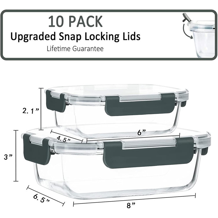 Glass Meal Prep Containers with Lids Glass Food Storage Containers with Lifetime Lasting Snap Locking Lids, Airtight Lunch Containers, Microwave, Oven