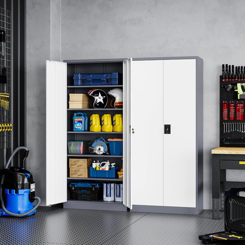 Jugoslav 32'' Wide 5 - Shelf Storage Cabinet, Grey White