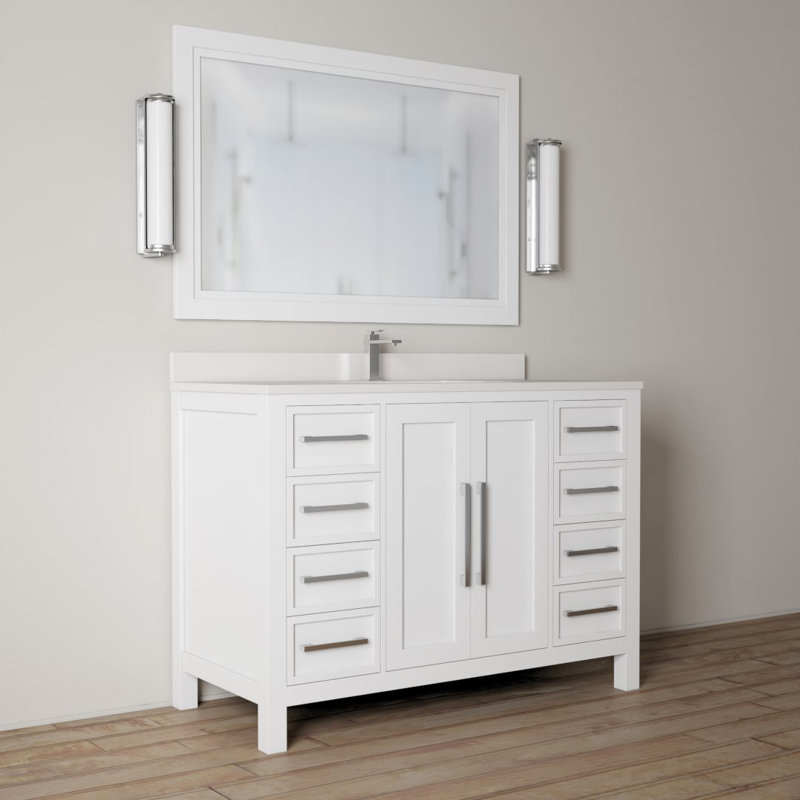 Ensemble de meuble-lavabo simple 48 po, Blanc, Blanc, Chrome