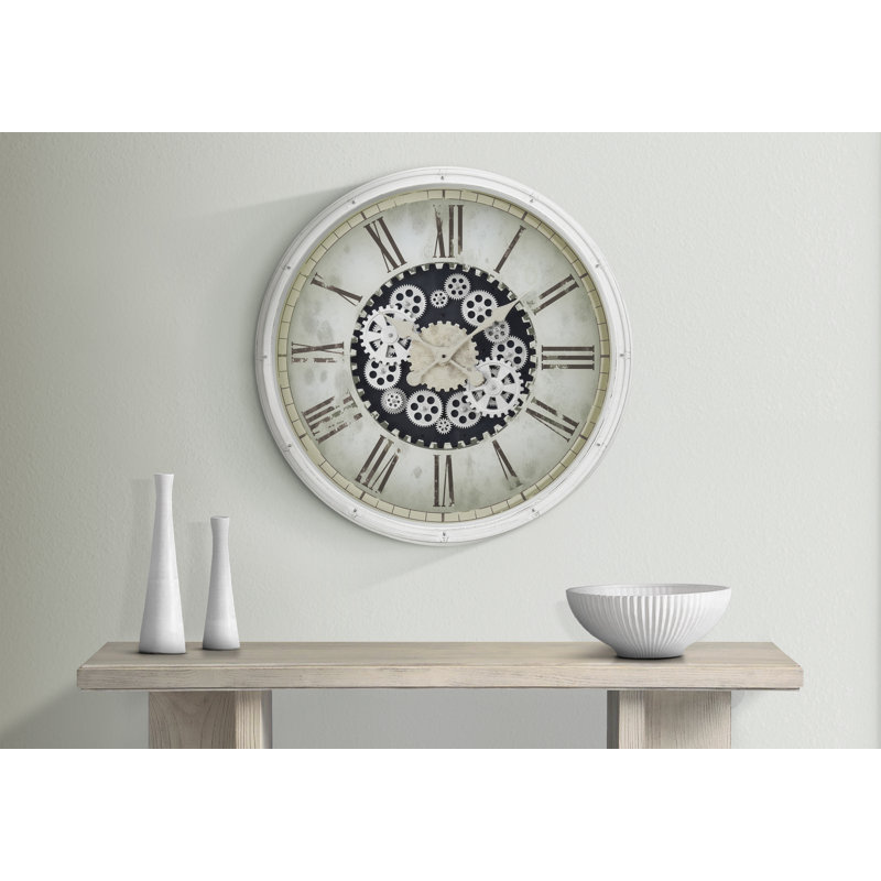 Horloge, 30 po, mécanisme d'engrenage, grande horloge murale, blanc, transitionnel