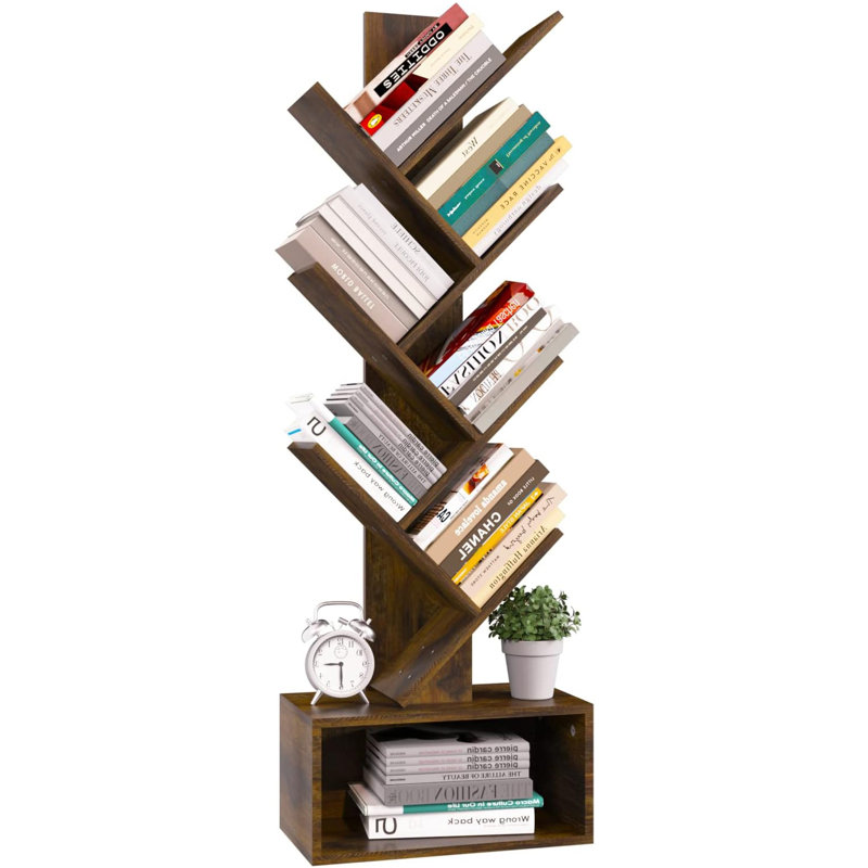 Deone Geometric Bookcase, Rustic Brown