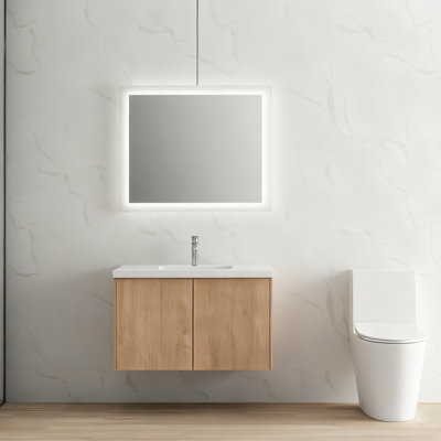 36 Inch Modern Float Mounting Bathroom Vanity | With Sink & 2 Soft-close Doors, Floating Design (easy Daily Cleaning) |ideal For Bathroom, Fully Assembly Required | Hot Sale Bathroom Vanity, Premium Modern Home Storage