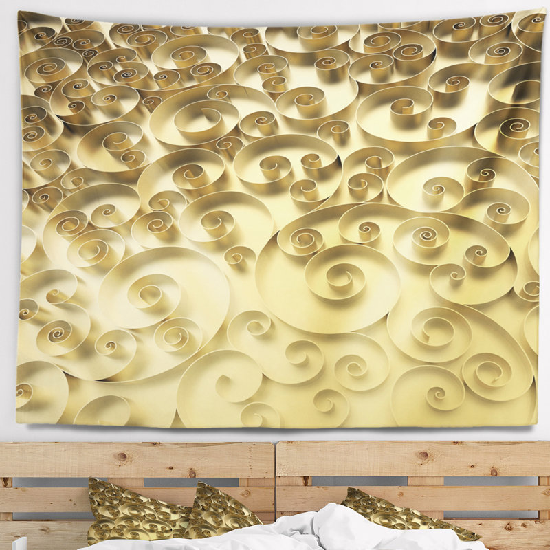 Tapisserie abstraite à fond bouclé doré 3D, H 32 po x l 39 po