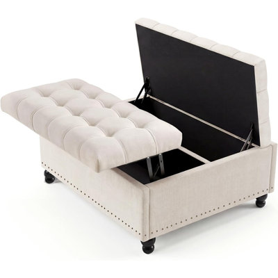 36" Large Square Storage Ottoman with Lift Top & 300 lbs Capacity, Tufted Upholstered Coffee Table Bench with Wood Legs for Living Room, Bedroom