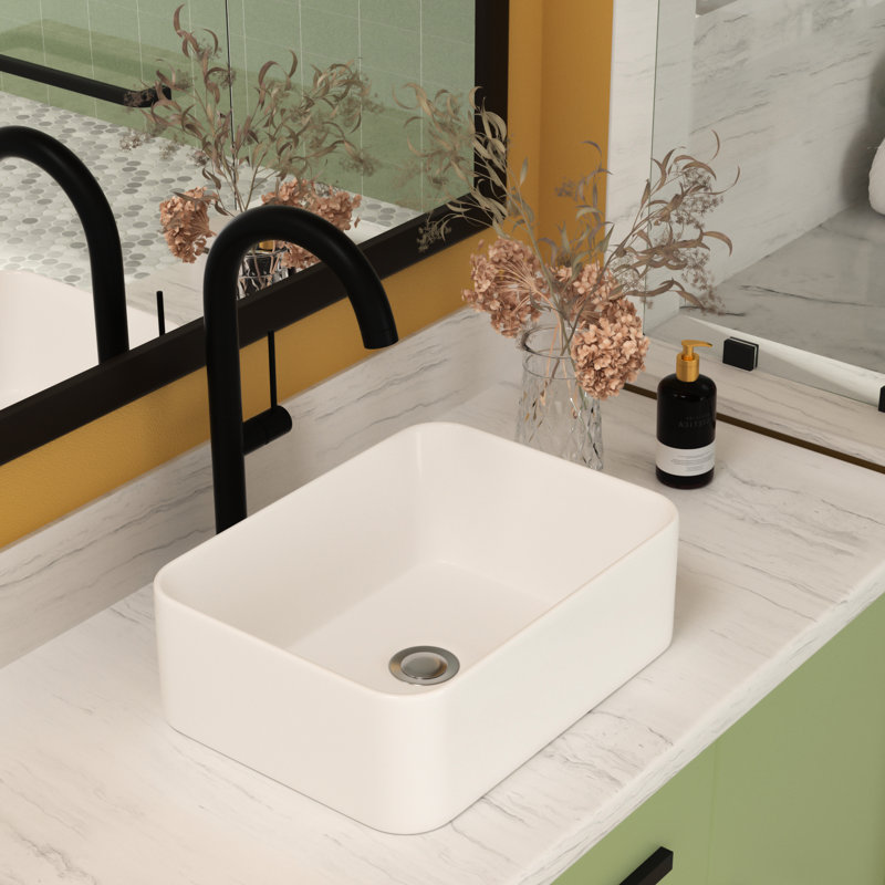 Lavabo vasque de salle de bain moderne 16 po x 12 po en céramique - blanc
