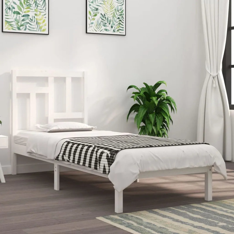 Bed Frame Solid Wood, European Double (140 x 200cm), White