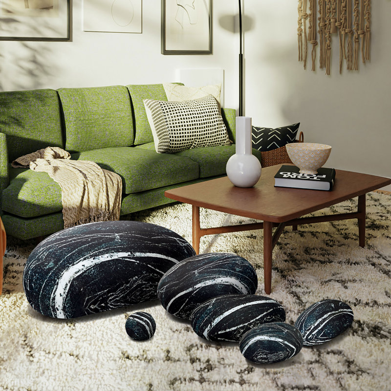 7Pcs Faux Stone Pillows, Black Marble