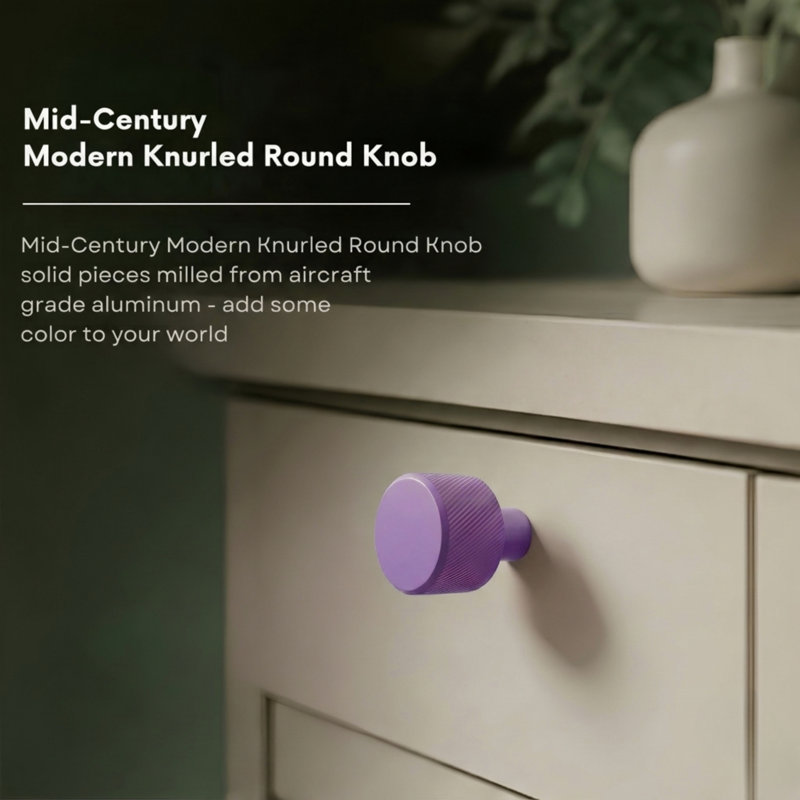 ROUS Hardware Mid Century Modern Knurled Knob, Royal (Purple)
