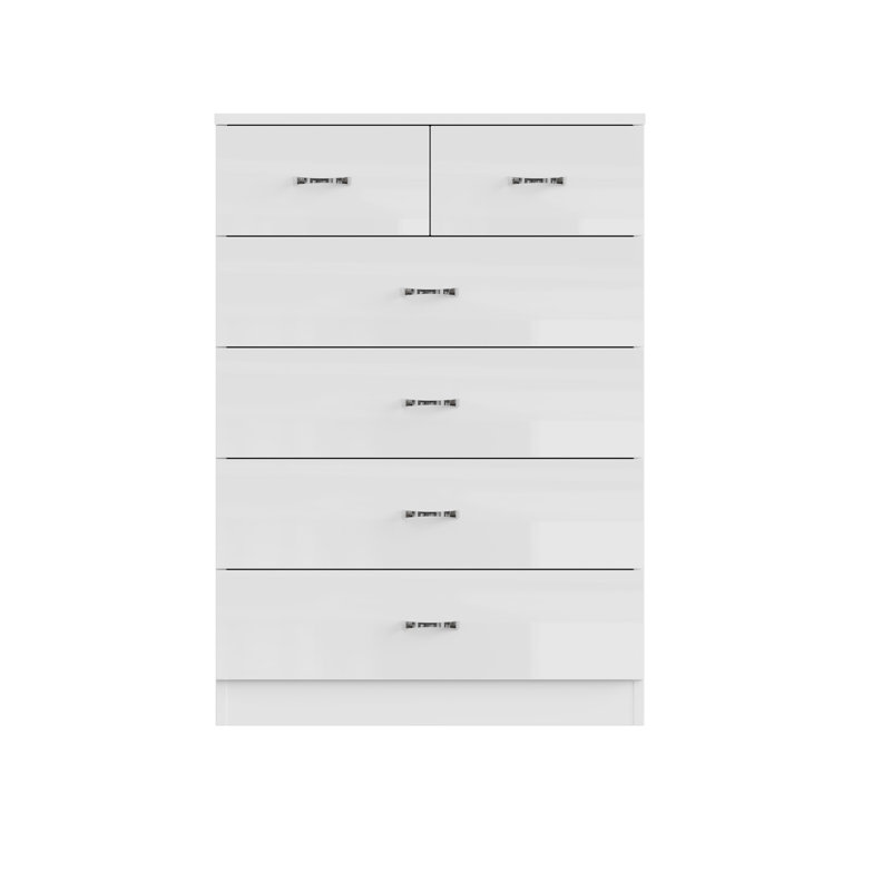 Brendle 6 Drawer Chest Of Drawers: 70cm Wide - High Gloss Front with Chrome Handles, Scratch Resistant., White