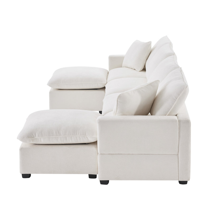 Ensemble de canapé modulaire en U à 6 places et canapé modulaire avec 2 coussins Modern, Chenille blanche