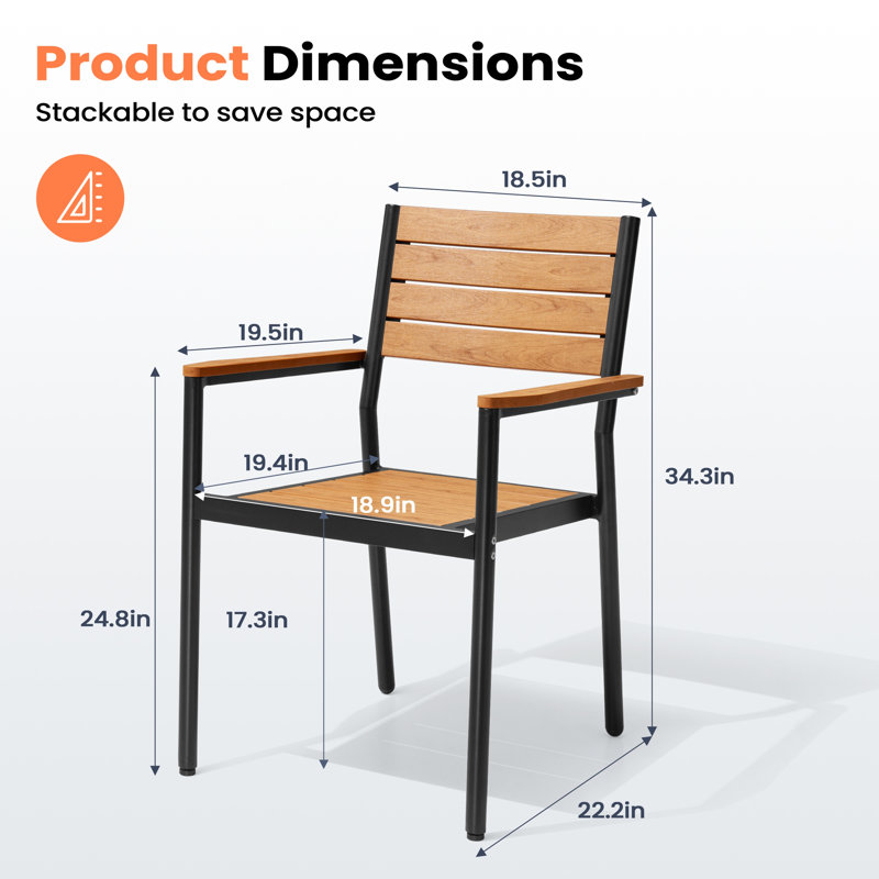 Deen Auminum Stackable Outdoor Dining Armchair, Brown, 2