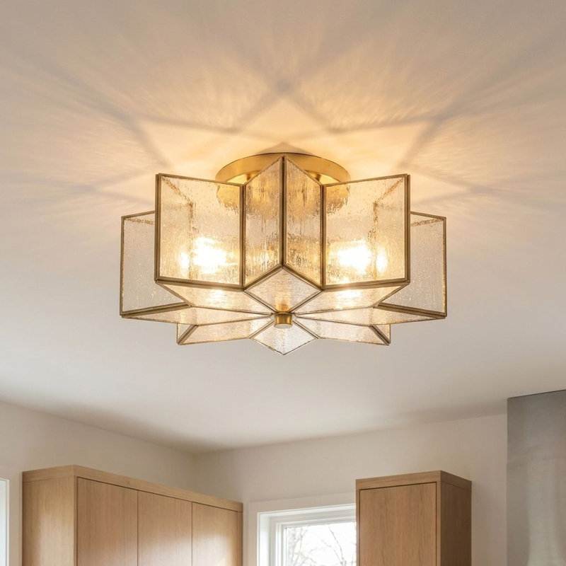 Plafonnier 2 lumières Putnam en laiton naturel, Transparent