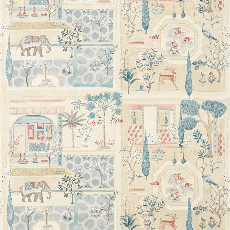 Sultans Garden Fabric, Ruby/Teal
