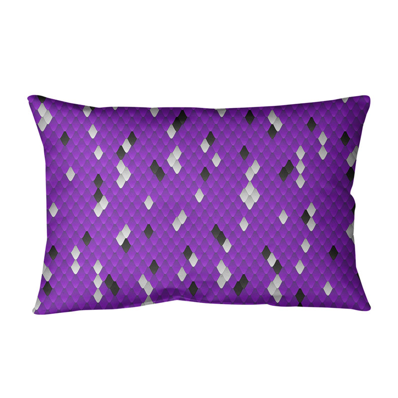 Housse de coussin lombaire à échelles serpent, Mauve / Noir, Sergé de coton