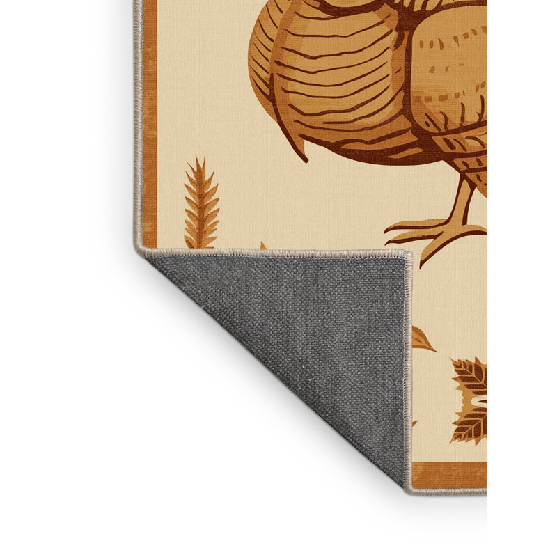 Tapis beige moelleux moelleux en peluche de style rustique à motif de dindons en laine beige, 2 x 3