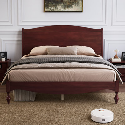 Queen Wooden Vintage Platform Bed Frame with Arched Headboard & Storage, No Box Spring Needed, Dark Walnut