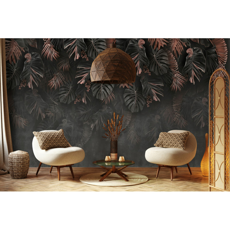 Papier peint bordeaux foncé foncé en noir et rose, L 106 po x l 187 po