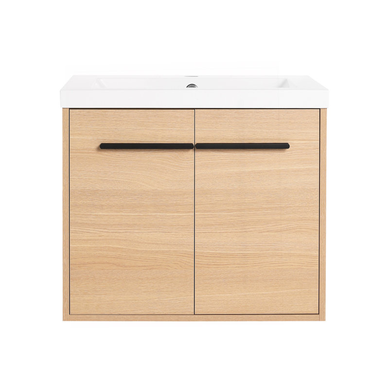 Oak 24 Inch Bathroom Vanity With Resin Countertop Sink, 2 Doors Bathroom Cabinet Set, Oak, 24''