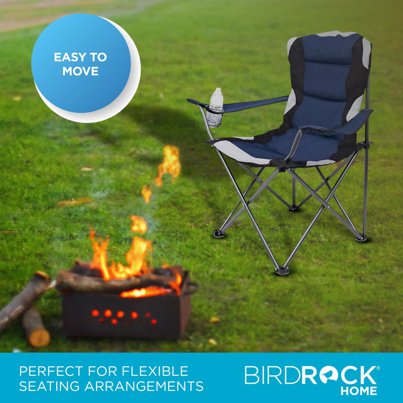 Padded Folding Camping Chairs 2 Pack - Heavy Duty Portable Folding Chairs for Outside Sports Quad, Beach, Camp, Lawn, or Tailgating with Cup Holder and Carrying Bag (Navy Blue)