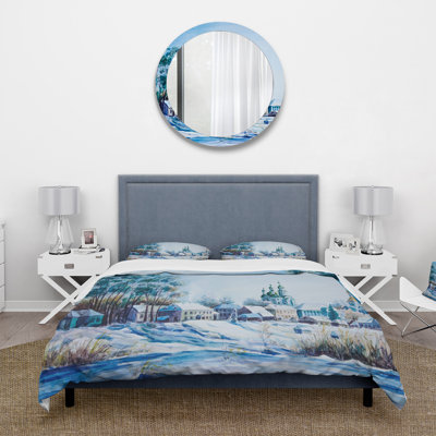 Petite ville en hiver - Ensemble de housse de couette traditionnel - Microfibre de polyester