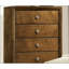Commode 5 tiroirs style transitionnel avec queue d'aronde anglaise, boutons en métal et riche finition noyer pour un rangement élégant