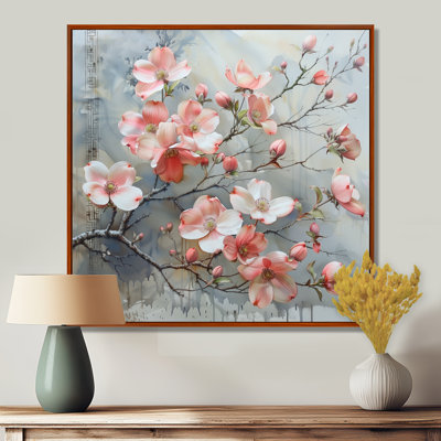 Rose et gris, hivers, Grace Dogwood I - reproduction d'art mural cornouiller