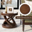 Table de bout ronde en bois rétro, table d'appoint avec base en X pour salle à manger ou salon en famille-735801765