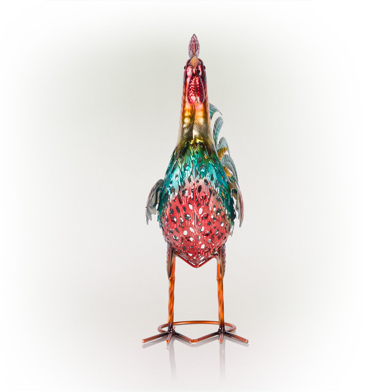 Menan Rooster Weather Resistant Metal Garden Statue, Red