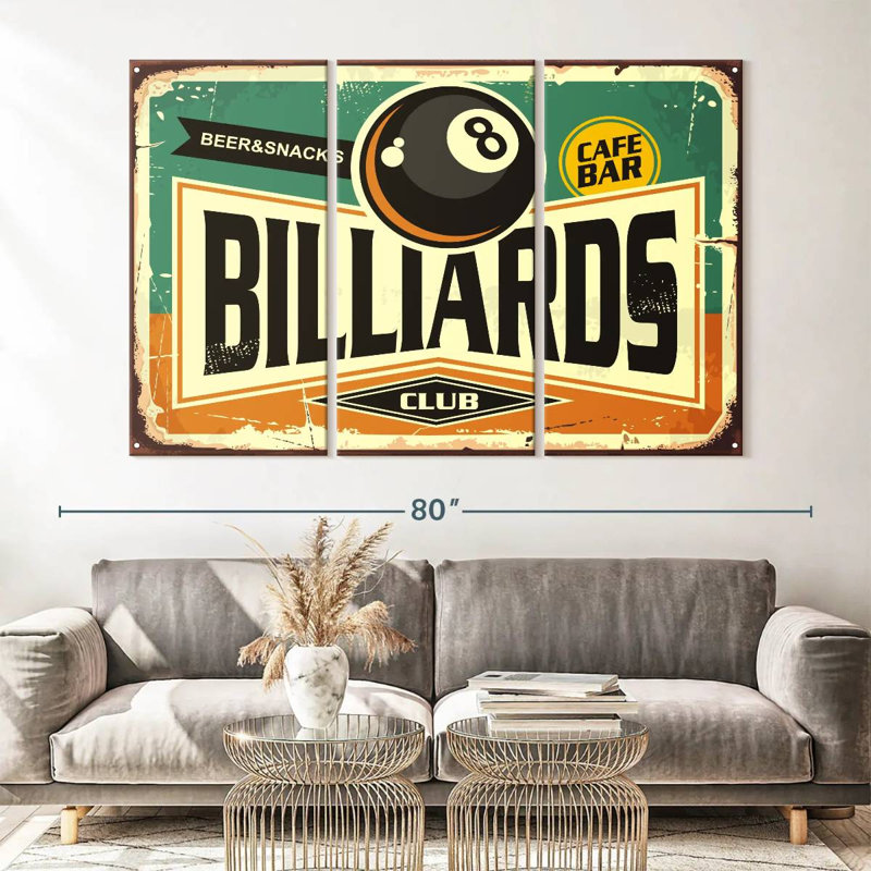 Ensemble de billard club sur toile 3 pièces, H 42 po x l 65 po x P 1,25 po