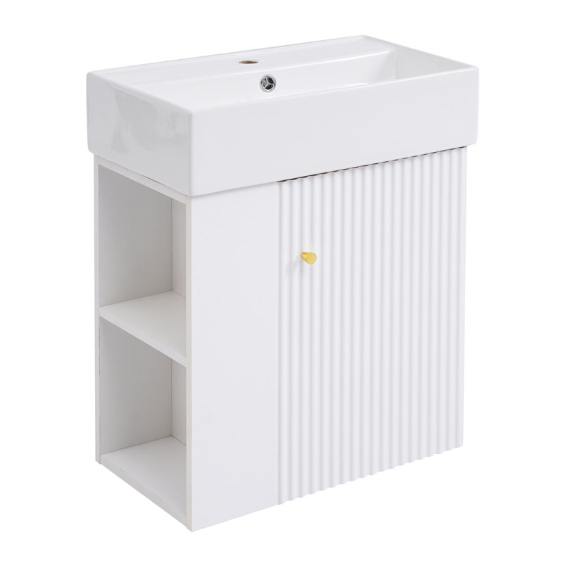 Meuble-lavabo moderne avec lavabo en céramique et porte à motif de vagues
