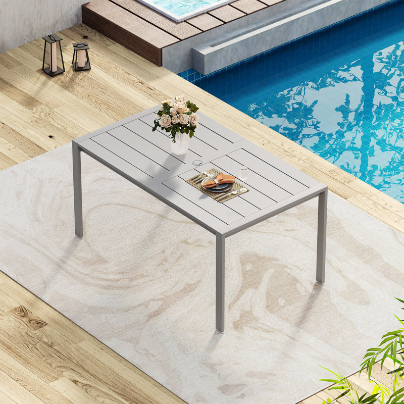 6-Person Light Gray Aluminum Patio Dining Table