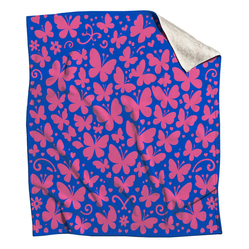 Papillons roses sur des couvertures bleues, L 50 po x H 60 po