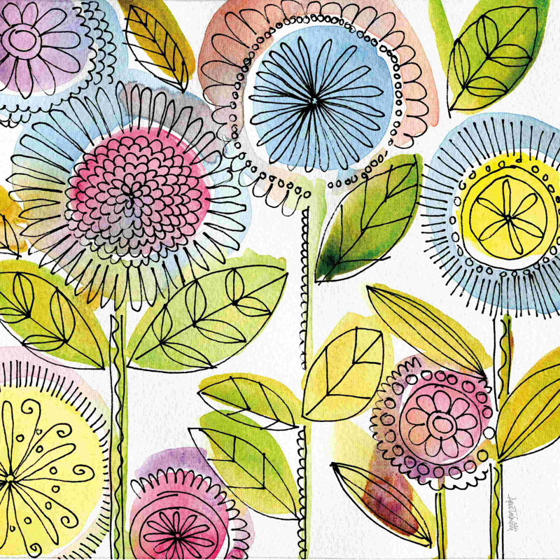 Aquarelle de fleurs, H 12 po x l 12 po, Non, Toile tendue