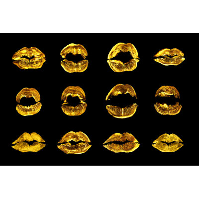 Golden Lipstick Kiss by Vera Shestak - Wrapped Canvas Print