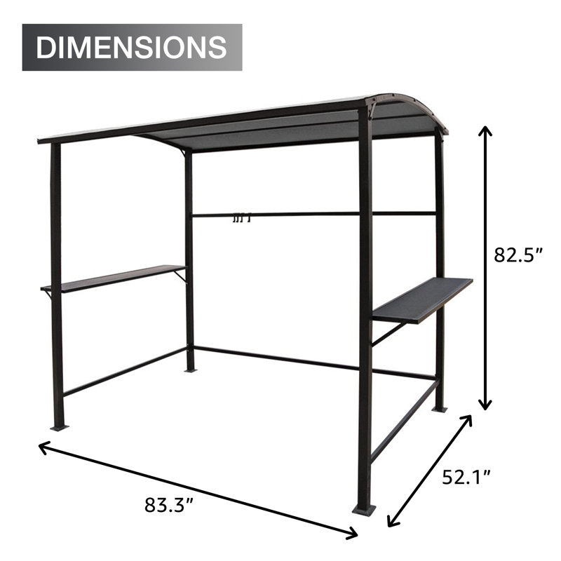 8Ft. W x 5 Ft. D Steel Grill Gazebo, Gray