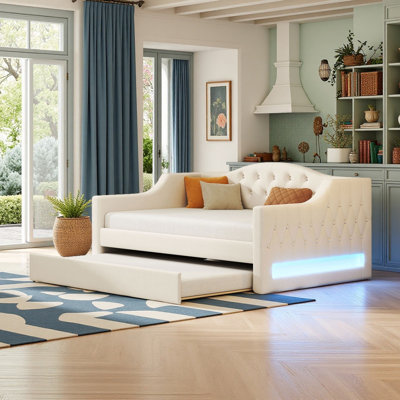Full XL Size Daybed with Trundle and LED Lights by Ivy Bronx