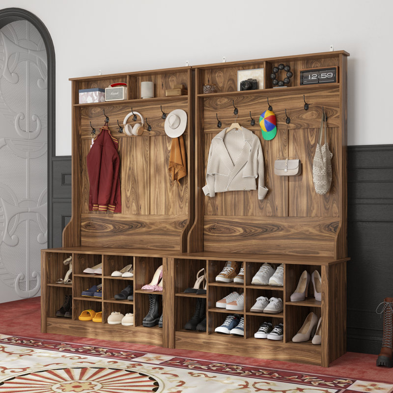 Bettymae 78.8” Wide Hall Tree with Hooks, Bench & Shoe Storage, Brown