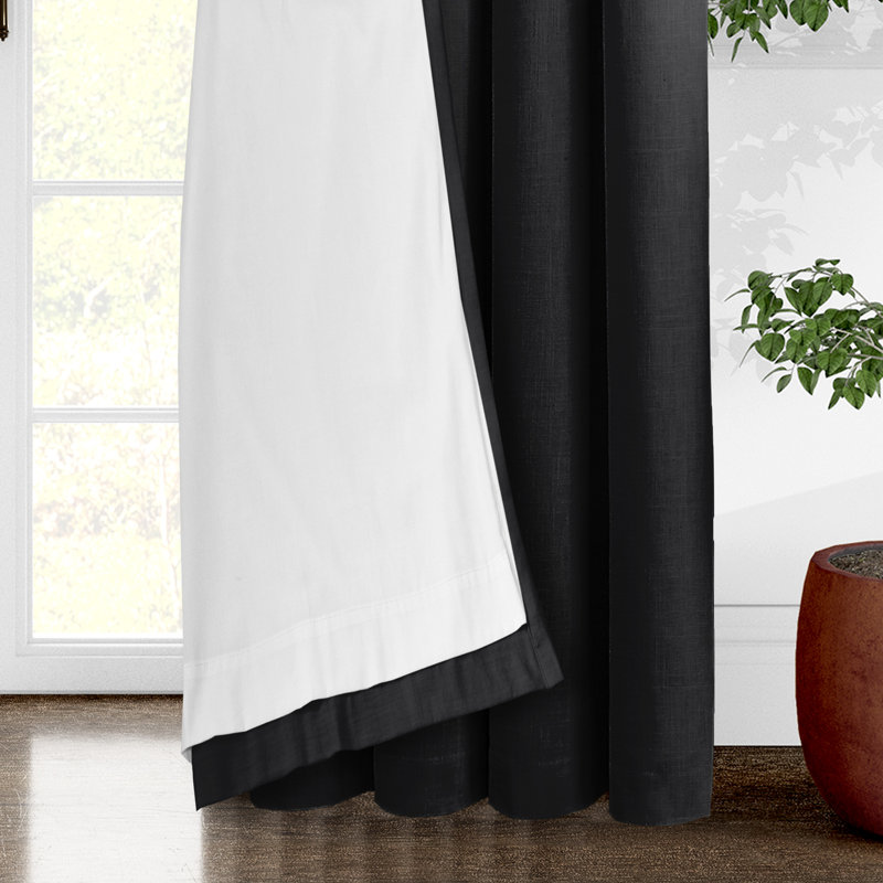 Elsie Linen Look Grommet Drapery Panels Pair, 50"W x 132"L, Ebony