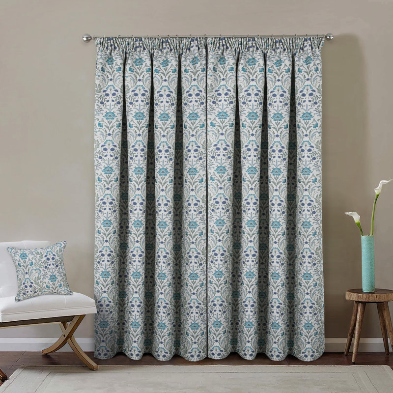 Luxury Floral Jacquard Thermal Blackout Pinch Pleat Curtain Panel Pair, 229 W x 274 D cm