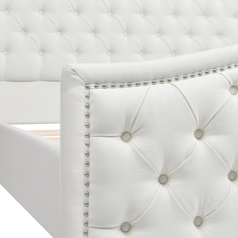 Lit plateforme tapissier Aquilera, Grand, Blanc antique