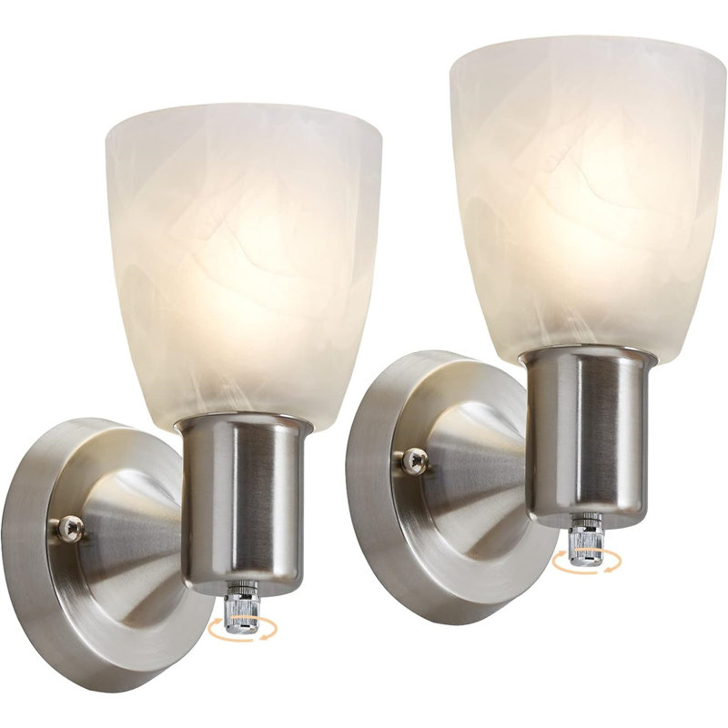 Brushed Nickel Battery Operated Wall Sconces with Frosted Glass