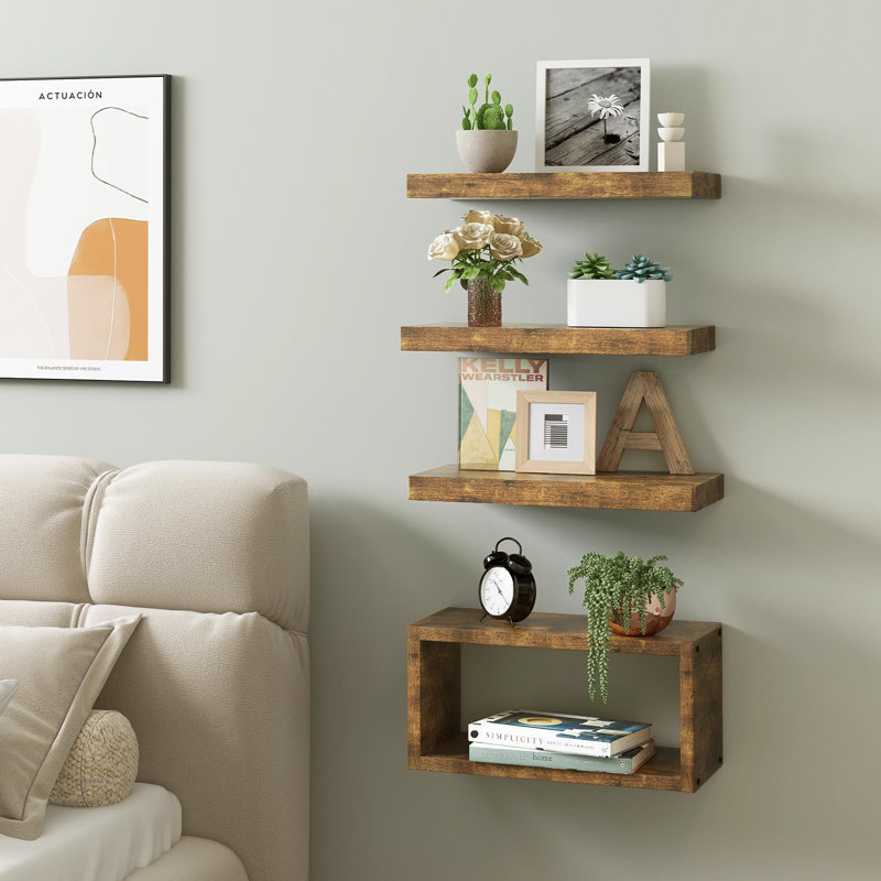 Cristle 4 Piece Wood Accent Shelf, Dark Brown Wood