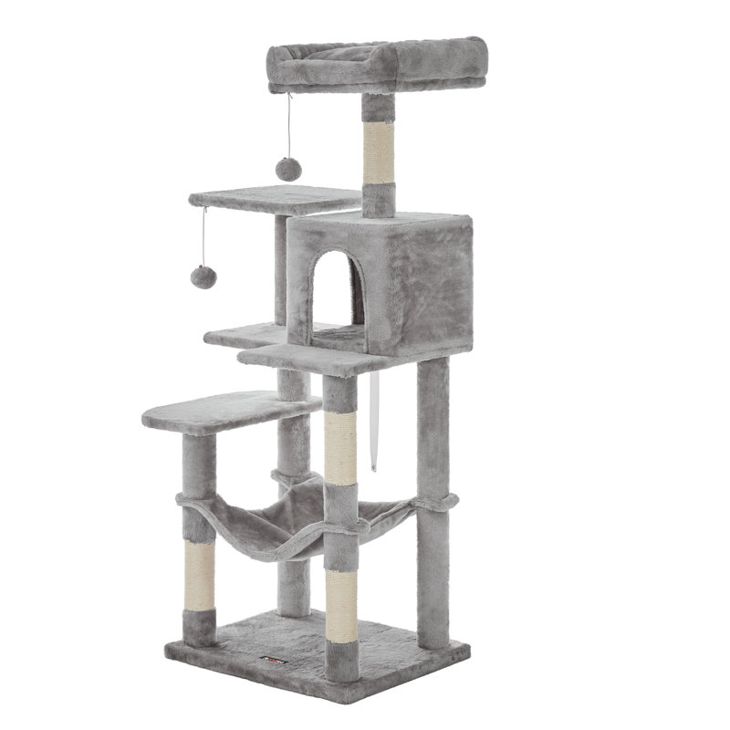 143cm H Cat Tree, Light Grey, 143cm H x 55cm W x 45cm D